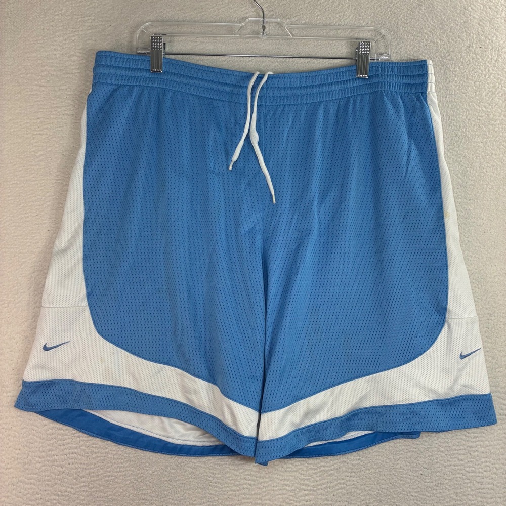 Y2K Nike Baggy Basketball Shorts Men L Blue White Mesh Loose Drawstring Vintage